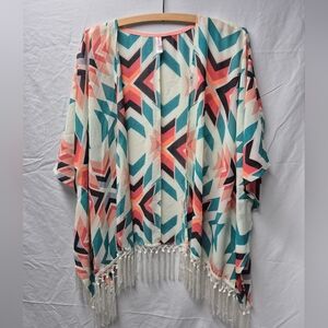 Xhilaration Chevron Kimono in Teal and Coral XS